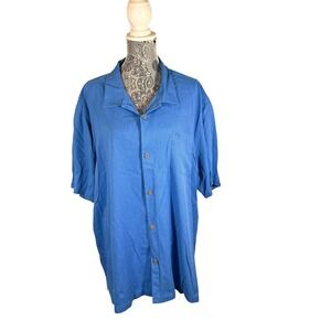 Tommy Bahama Island Zone 2XL Blue Button Up Collar Silk Coolmax Shirt Top